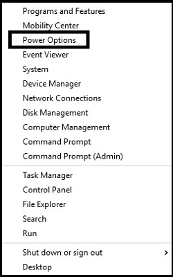 Windows 10 Quick Access Menu, Power Options