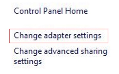 Network Control Panel, Change Adapter Settings