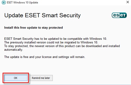 ESET Windows 10 update, OK