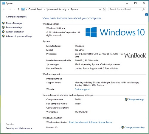 Windows 10 System Properties