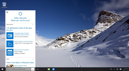 Windows 10 desktop, Cortana