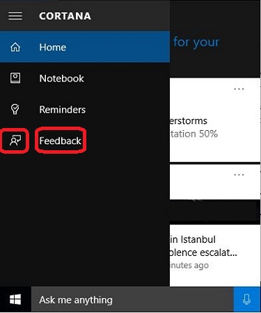 Cortana feedback icon