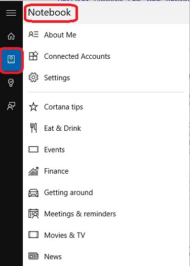 Cortana Notebook section