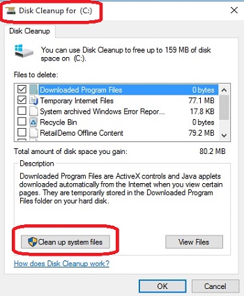 Disk Cleanup, Clean up system files button