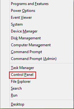 Windows 8 Quick Access Menu, Control Panel