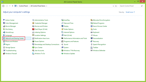 Control Panel, Network and Sharing Center