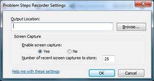 Problem Steps Recorder Settings