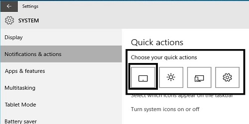 Windows 10 Display Notificaitons and Actions, options