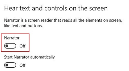 Windows 10 Ease of Access, Narrator