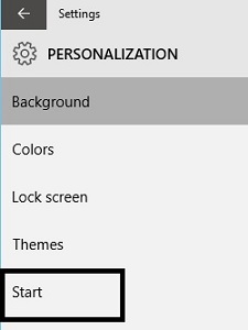 Windows 10 Personalization, Start settings