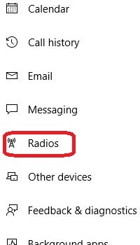 Windows 10 Privacy Settings, Radios