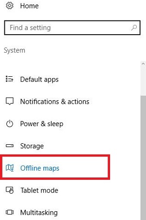 Windows 10 System Settings, Offline Maps
