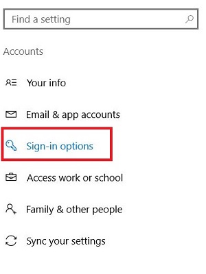 Windows 10 Accounts, Sign In Options
