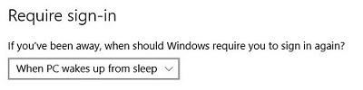 Windows 10 Sign In Options, Require Sign In