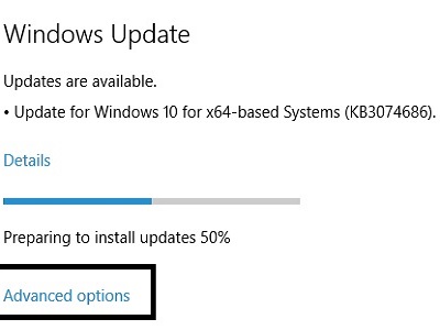 Windows Update progress and options