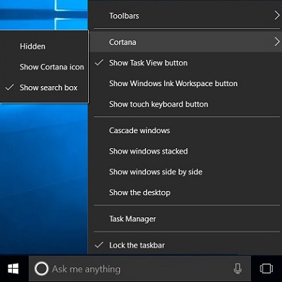 Windows 10 Cortana search box
