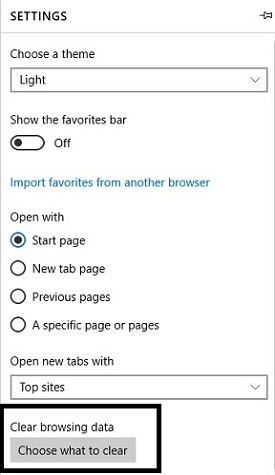 Microsoft Edge Settings, Clear Browsing Data