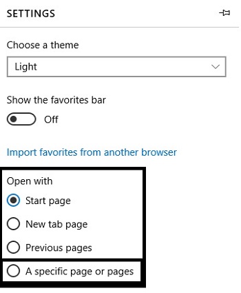 Microsoft Edge Settings choices