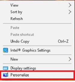 Windows 10 Personalize Menu form Desktop
