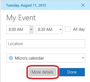 Windows 10 Calendar Event, More Details