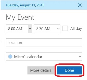 Windows 10 Calendar Event, Done