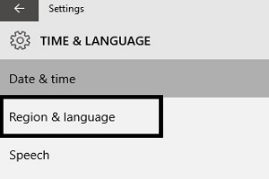 Windows 10 Time & Language, region setting