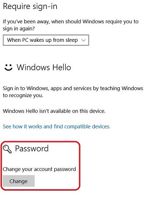 change microsoft account password windows 10