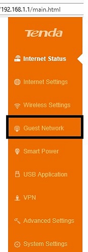 Tenda Router Menu, Guest Network