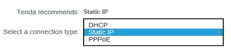 Tenda Internet Connetion, Static IP