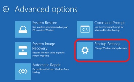 Windows 10 Advanced Startup Options, Startup Settings