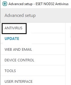ESET Advanced Setup, Antivirus