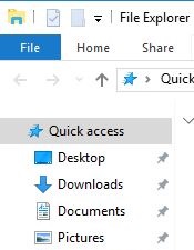 Windows 10 File Explorer, Quick Access Menu