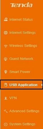 Tenda Router Menu, USB Application