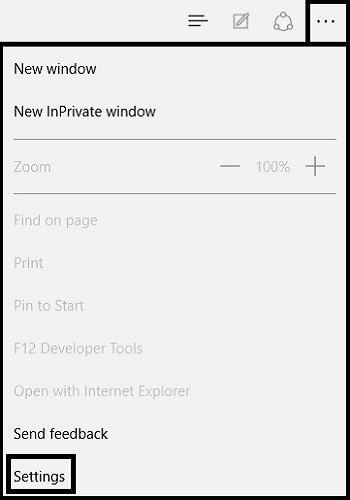 Microsoft Edge Actions Menu three dots, Settings