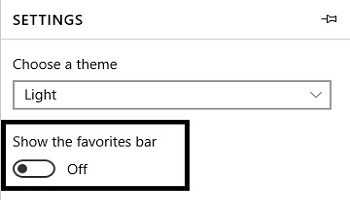 Microsoft Edge Settings, Show Favorites Bar toggle