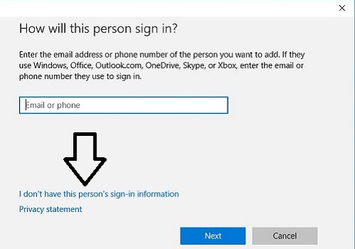 Windows 10 Accounts, Other User Sign In