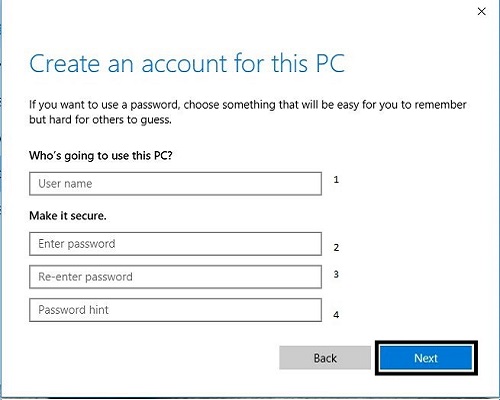 Windows 10 Create Account