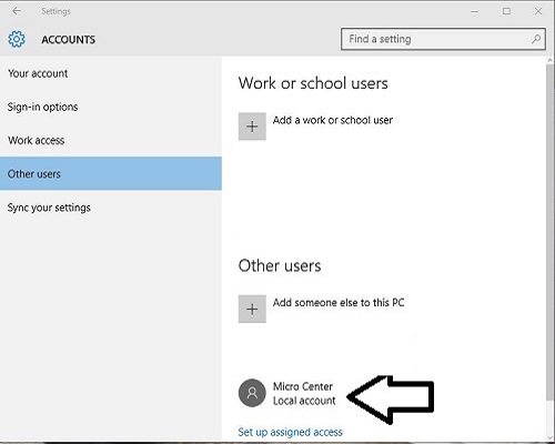 Windows 10 Accounts, New Account Displayed
