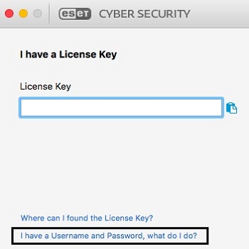 ESET Enter License Key, Have Username and Password