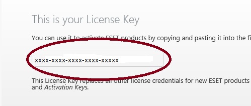 ESET Product Activation, License Key