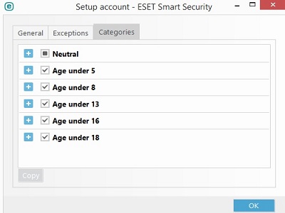 ESET Parental Control Age Categories