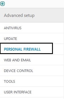 ESET Advanced Setup, Personal Firewall