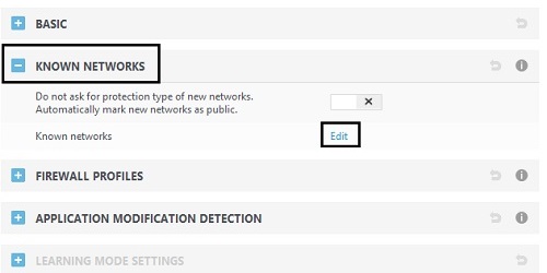 ESET Personal Firewall, Known Networks