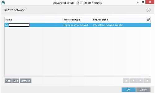 ESET Known Networks Settings