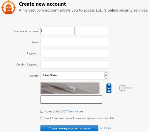 ESET Anti-Theft Create Account