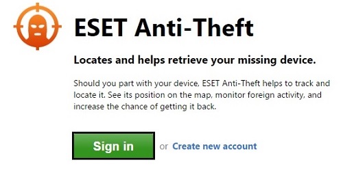 ESET Anti-Theft Sign In Page