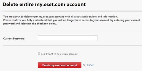 My ESET, Delete Account