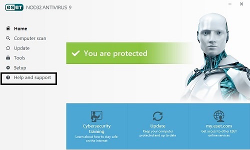 ESET Home Screen, Help and Support