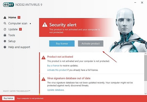 ESET Home Screen Security Alert, Activate Product