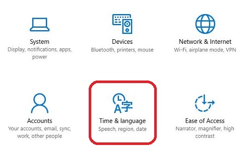 Windows 10 Time and Language